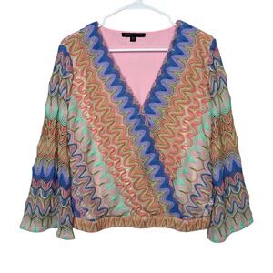 Boston Proper‎ Multicolor Blouse Medium Flare Festival Hippie Retro Psychedelic
